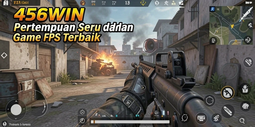 Tampilan dinamis gameplay 456WIN dalam adegan pertempuran FPS.
