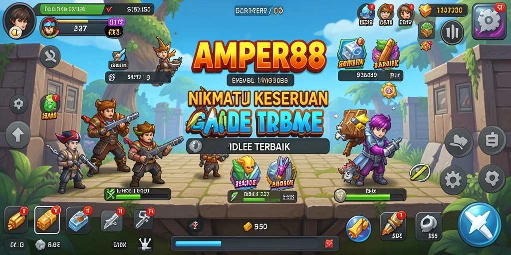 Tampilan gameplay AMPER88 dengan karakter mengumpulkan item dalam permainan Idle.