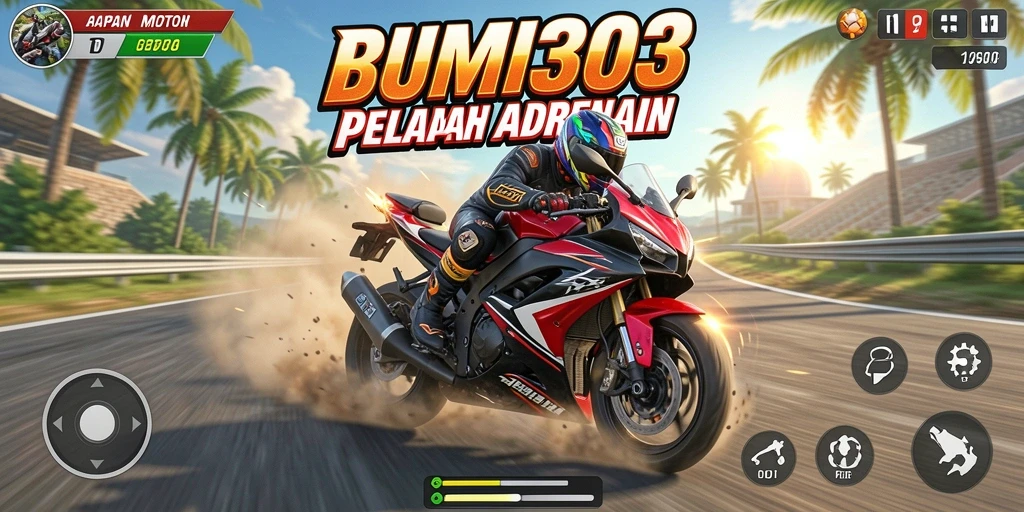 Gameplay seru dan mendebarkan dari BUMI303 dengan motor balap.