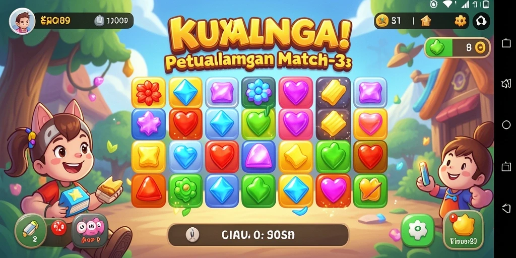 Tampilan gameplay KNO89 dengan permata berwarna-warni yang memikat.
