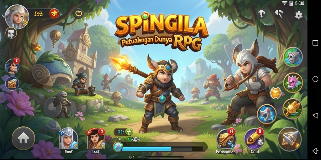 Tampilan gameplay SPINGILA menampilkan pertarungan epik dan eksplorasi dunia yang fantastis.